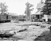 Thumbnail of Catlett's Station, Va. The station with U.S. military railroad boxcars and soldiers