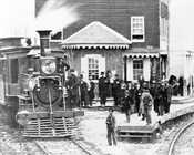 Hanover Junction, Pennsylvania, 1863 Hanover Junction  Railroad Station  (detail of locomotive and crowd)